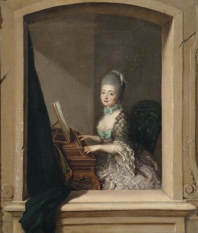 Lady at the Harpsichord in the Window by Unbekannt Unbekannt